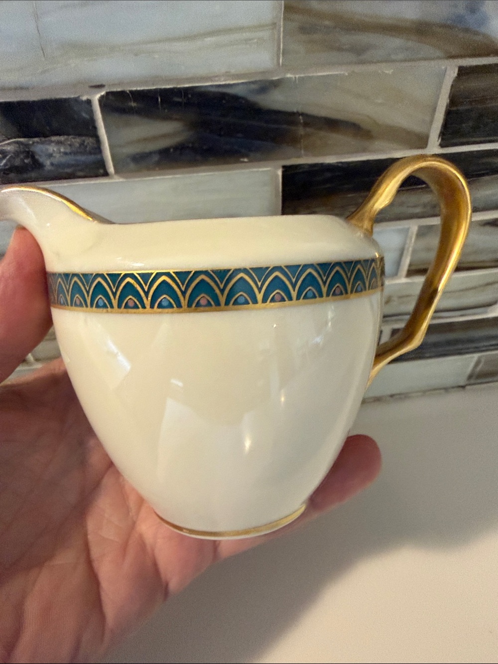 Lenox Patriot creamer with gold tone accents